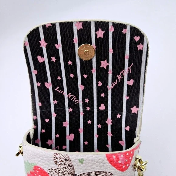 Betsey Johnson Strawberry Butterfly Crossbody Phone Holder Wallet Chain Bag - Picture 5 of 7